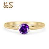 14K Yellow Gold Petite Dainty Round Solitaire Natural Amethyst Ring