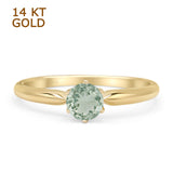14K Yellow Gold Petite Dainty Round Solitaire Natural Green Amethyst Prasiolite Ring