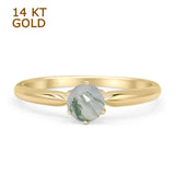 14K Yellow Gold Petite Dainty Round Solitaire Natural Green Moss Agate Ring