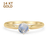 14K Yellow Gold Petite Dainty Round Solitaire Natural Moonstone Ring