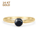 14K Yellow Gold Petite Dainty Round Solitaire Natural Black Onyx Ring