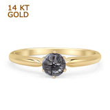 14K Yellow Gold Petite Dainty Round Solitaire Natural Rutilated Quartz Ring