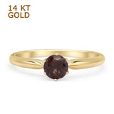 14K Yellow Gold Petite Dainty Round Solitaire Natural Chocolate Smoky Quartz Ring