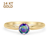 14K Yellow Gold Round Rainbow CZ Solitaire Ring