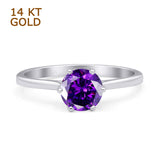 Round Amethyst CZ Solitaire Gold Ring