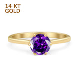 Round Amethyst CZ Solitaire Gold Ring