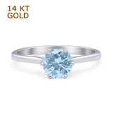 Round Aquamarine CZ Solitaire Gold Ring
