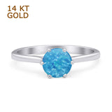 Round Lab Created Blue Opal Solitaire Gold Ring