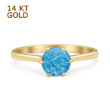 Round Lab Created Blue Opal Solitaire Gold Ring