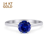 14K White Gold Art Deco Round Solitaire Blue Sapphire CZ Vintage Style Ring