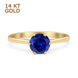 14K Yellow Gold Art Deco Round Solitaire Blue Sapphire CZ Vintage Style Ring