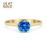 Round Blue Topaz CZ Solitaire Gold Ring