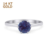 14K White Gold Art Deco Round Lab Alexandrite Solitaire Ring