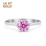 14K White Gold Art Deco Round Solitaire Pink CZ Vintage Style Ring