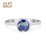 Round Rainbow CZ Solitaire Gold Ring