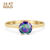 14K Yellow Gold Art Deco Round Solitaire Rainbow CZ Vintage Style Ring