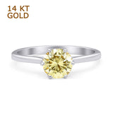 14K White Gold Art Deco Round Solitaire Yellow CZ Vintage Style Ring