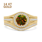 Two Piece Round Halo Split Shank Beaded Gold Ring