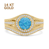 Two Piece Round Halo Split Shank Beaded Gold Ring