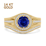 Two Piece Round Halo Split Shank Beaded Gold Ring