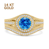 Two Piece Round Halo Split Shank Beaded Gold Ring