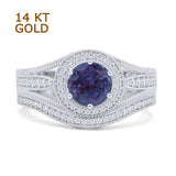 Two Piece Round Halo Split Shank Bridal Gold Ring