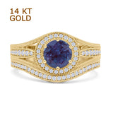 Two Piece Round Halo Split Shank Bridal Gold Ring