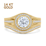 Two Piece Round Halo Split Shank Bridal Gold Ring