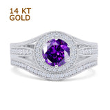Two Piece Round Halo Split Shank Bridal Gold Ring