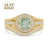 Two Piece Round Halo Split Shank Bridal Gold Ring