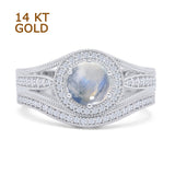 Two Piece Round Halo Split Shank Bridal Gold Ring