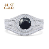 Two Piece Round Halo Split Shank Bridal Gold Ring