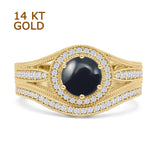 Two Piece Round Halo Split Shank Bridal Gold Ring