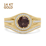 Two Piece Round Halo Split Shank Bridal Gold Ring