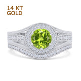 Two Piece Round Halo Split Shank Beaded Gold Ring