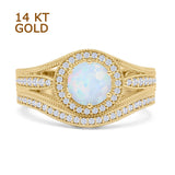 Two Piece Round Halo Split Shank Beaded Gold Ring