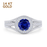 Round Halo Split Shank Beaded Gold Ring