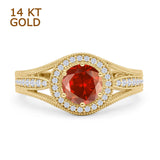 Round Halo Split Shank Beaded Gold Ring