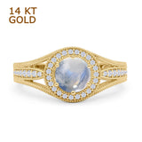 Round Halo Split Shank Bridal Gold Ring