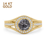 Round Halo Split Shank Bridal Gold Ring