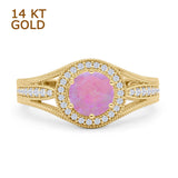 Round Halo Split Shank Beaded Gold Ring