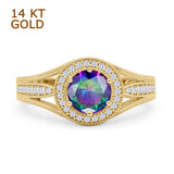 Round Halo Split Shank Beaded Gold Ring