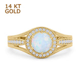 Round Halo Split Shank Beaded Gold Ring