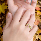 Two Piece Oval Morganite CZ Leaf Style Chevron Rings 925 Sterling Silver