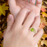 Two Piece Oval Peridot CZ Leaf Style Chevron Rings 925 Sterling Silver