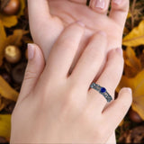Art Deco 6.2mm Round Blue Sapphire CZ Beaded Filigree Ring 925 Sterling Silver
