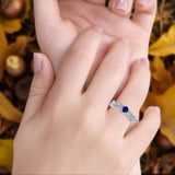 Art Deco 6.2mm Round Blue Sapphire CZ Beaded Filigree Ring 925 Sterling Silver
