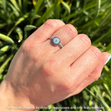 Round Evil Eye Blue CZ & Cubic Zirconia Beaded Ring 925 Sterling Silver