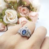 Oval Natural Stone Wedding Set Chevron Ring