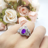 Oval Natural Stone Wedding Set Chevron Ring